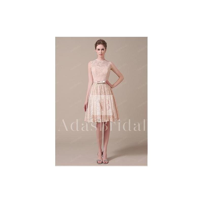 My Stuff, Chic Lace Jewel Neckline Knee-length A-line Bridesmaid Dresses - overpinks.com