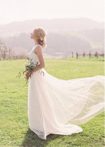 Wedding DRESSES ONLINE, A-Line Bateau Tulle Floor Length Wedding Dress With Sweep
