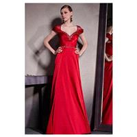 In Stock Satin & Transparent Net & Silk Satin V-neck A-line Prom Dress With Beads and Great Handwork