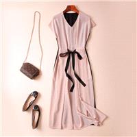 Elegant Vogue Solid Color Slimming Curvy Ruffle Silk Dress - Lafannie Fashion Shop