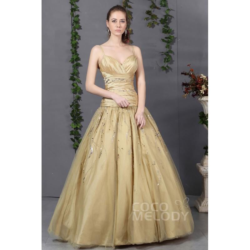 My Stuff, Unique A-Line Spaghetti Strap Floor Length Tulle Gold Prom Dress COLF1300F - Top Designer