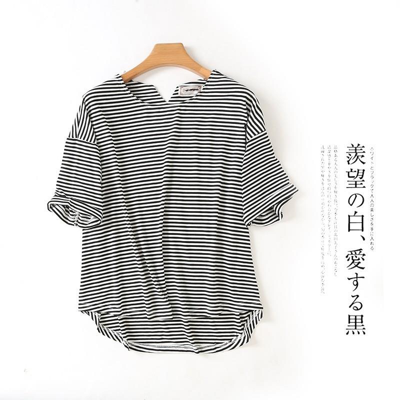 My Stuff, Must-have Navy Style Oversized Student Style Trendy Summer Short Sleeves Stripped T-shirt