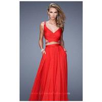 Red Beaded Open Back Gown by La Femme - Color Your Classy Wardrobe