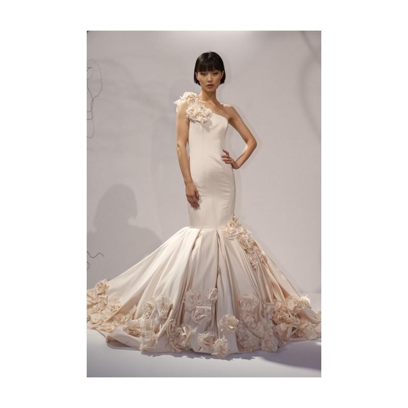 My Stuff, Dennis Basso - 2013 - Xu Blush One-Shoulder Trumpet Wedding Dress with Floral Details - St