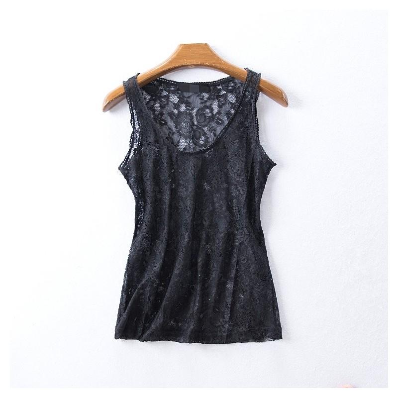 My Stuff, Hollow Out Slimming Sleeveless Summer Flexible Lace Essential T-shirt - beenono.com