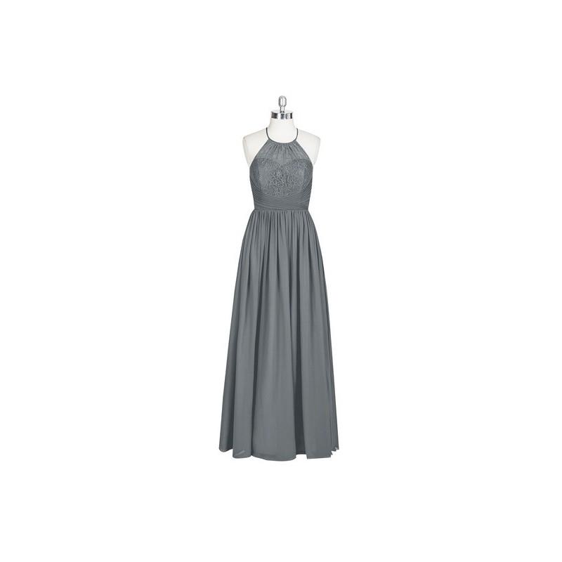 My Stuff, Steel_grey Azazie Harmony - Chiffon Strap Detail Floor Length Halter Dress - Charming Brid