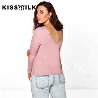 Must-have Vogue Simple Open Back V-neck One Color Fall Edgy 9/10 Sleeves Essential T-shirt Top - Bon