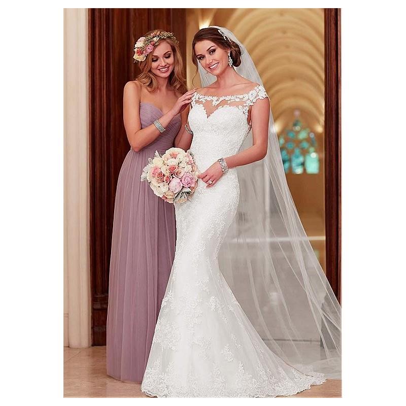My Stuff, Elegant Tulle Off-the-Shoulder Neckline Sheath Wedding Dresses with Lace Appliques - overp