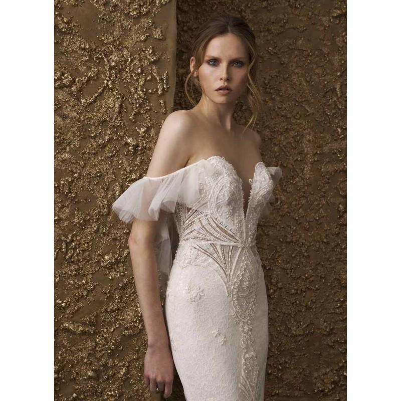 My Stuff, Nurit Hen 2018 GT 02 Lace Ivory Sweep Train Sweet Beading Butterfly Sleeves Fit & Flare Of