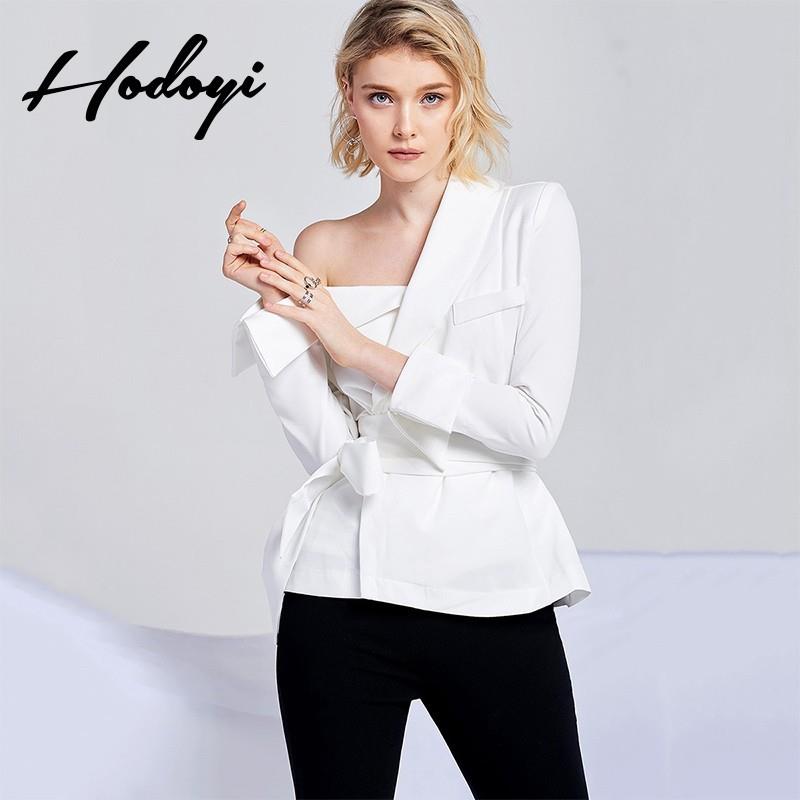 wedding, Vogue Sexy Asymmetrical Slimming Off-the-Shoulder One Color Fall Tie 9/10 Sleeves Blouse Su