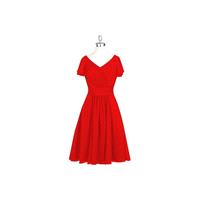 Red Azazie Hadley - Knee Length Chiffon V Neck Back Zip Dress - Simple Bridesmaid Dresses & Easy Wed