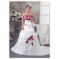 Elegant Taffeta Sweetheart Neckline A-line Wedding Dresses With Beaded Lace Appliques - overpinks.co