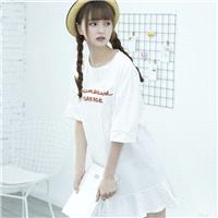 Casual Oversized Embroidery Scoop Neck Short Sleeves Alphabet Summer Dress - Lafannie Fashion Shop