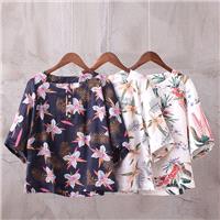 Must-have Printed Slimming Ramie Summer Short Sleeves Blouse Top - Discount Fashion in beenono