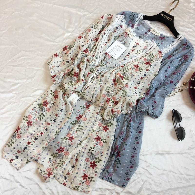 My Stuff, Seen Through Split Front Chiffon Lace Floral Over Knee Cardigan Blouse Coat - Discount Fas