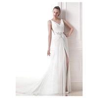 Elegant Chiffon V-neck Neckline Natural Waistline A-line Wedding Dress With - overpinks.com