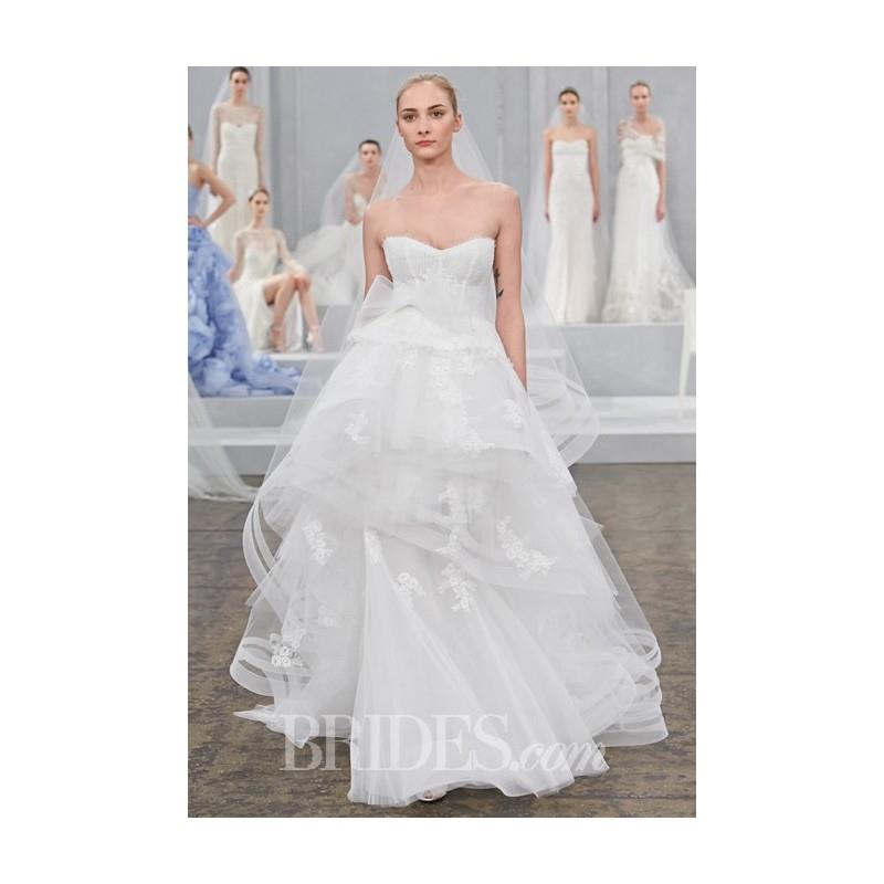 My Stuff, Monique Lhuillier - Spring 2015 - Riley Strapless Lace Ball Gown Wedding Dress with a Tier