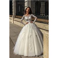 Victoria Soprano 2018 16718 Felicity Hand-made Flowers Ivory Chapel Train Ball Gown Illusion Long Sl
