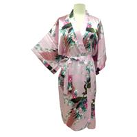 Sale Kimono Robes Bridesmaids Silk Satin Light Pink Colour Paint Peacock Desigh Pattern Gift Wedding