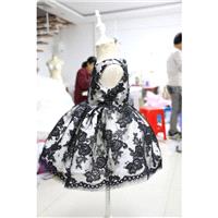 Baby Pageant Dress with Special Black Flower Lace, Birthday Dress for Toddlers, Newborn Party Dress,
