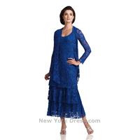 Ankle-Length Scoop Neck Outfit Blue Tiered Gown Sleeveless Zipper Up Lace Beading Mother Of The Brid