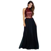Posh Couture 1502 Sequins Zipper Up Chiffon Floor-Length Black Outfit Sleeveless Aline High Neck Pro