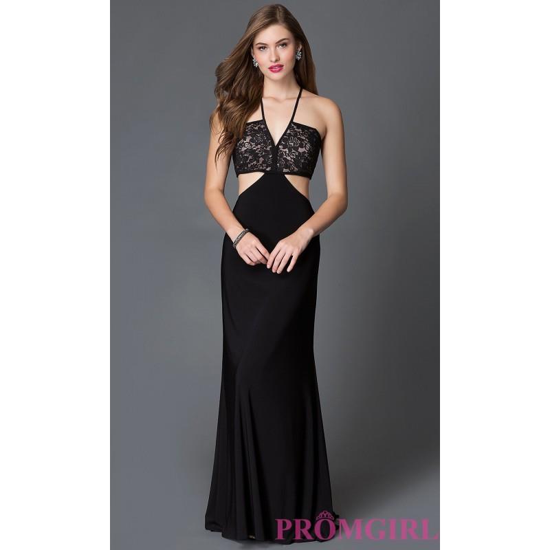 My Stuff, Black Morgan Prom Dress with Spaghetti Straps, Lace Bodice, and Side Cut Outs - Brand Prom