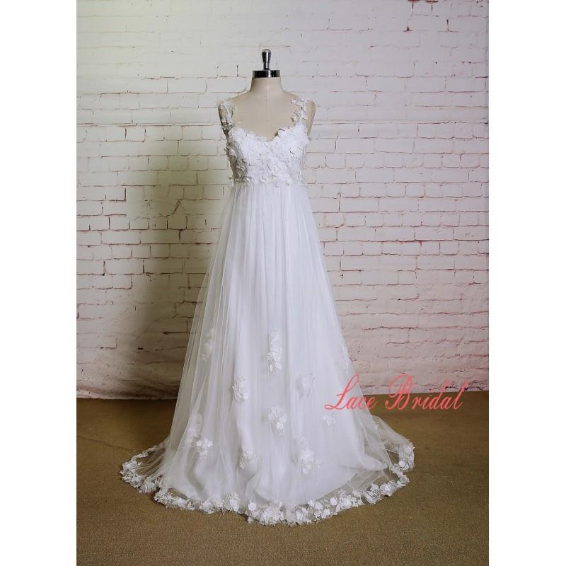 My Stuff, Handmade 3D Flower Style Wedding Dress with Sweetheart Neckline Ivory A-line Bridal Gown w