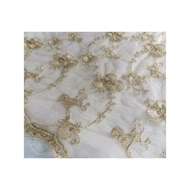 My Stuff, Gold Embroidery Lace Fabric, 47 inches Wide for Wedding Dress, Veil, Costume, Craft Making