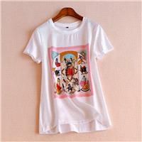 Vintage Printed Split Front Cotton Short Sleeves Silk T-shirt - Lafannie Fashion Shop