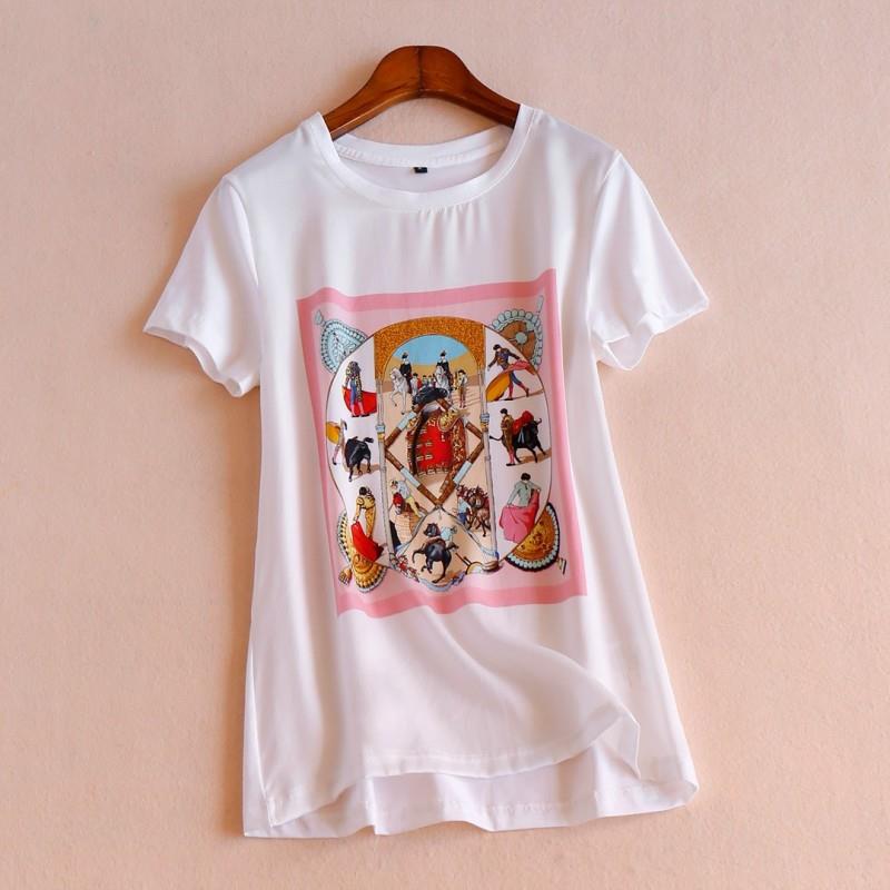 My Stuff, Vintage Printed Split Front Cotton Short Sleeves Silk T-shirt - Lafannie Fashion Shop
