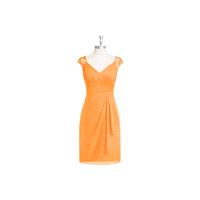 Tangerine Azazie Fawne - Chiffon And Lace V Neck Knee Length Illusion Dress - Simple Bridesmaid Dres