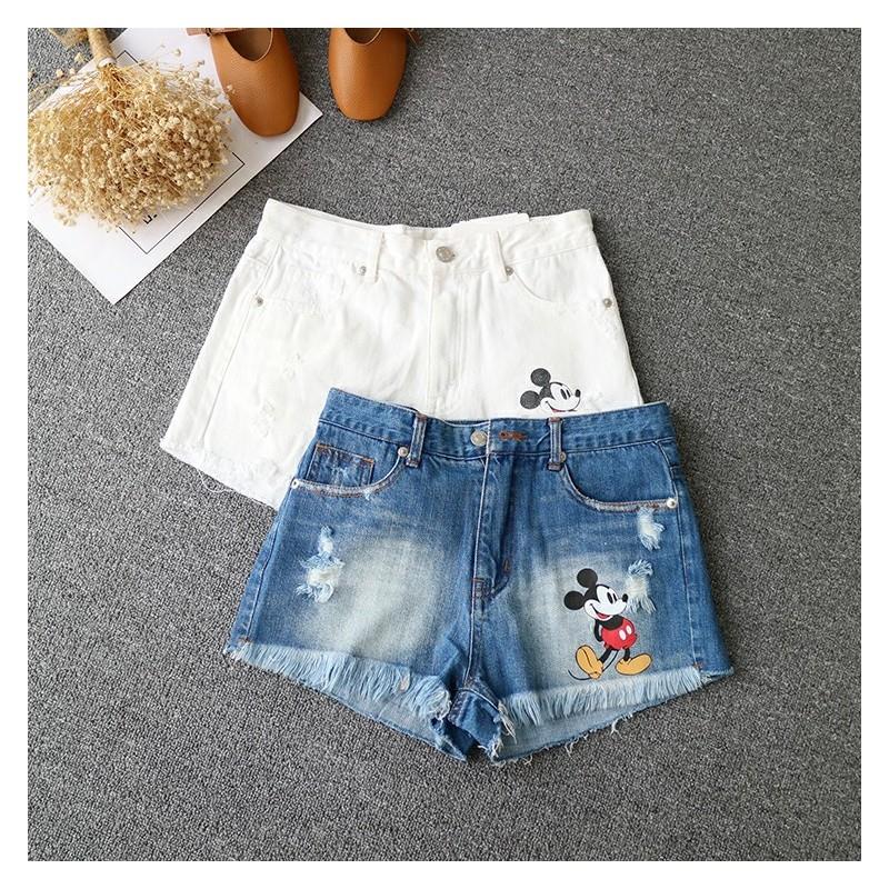 My Stuff, Must-have Printed Ripped Zipper Up Cowboy Summer Casual Buttons Short - Discount Fashion i