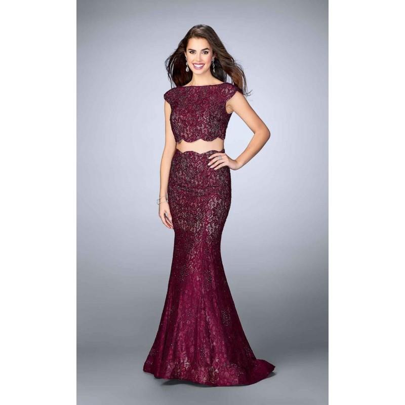My Stuff, Two Piece Lace Overlay Scallop Edge Detail Long Prom Dress 24047 - Designer Party Dress &