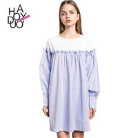 School Style Oversized Sweet Ruffle Agaric Fold Spring Stripped Dress - Bonny YZOZO Boutique Store