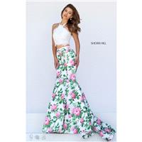 Ivory/Pink Print Sherri Hill 50398 - 2-piece Mermaid Lace Dress - Customize Your Prom Dress