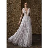 Nurit Hen 2018 GT 14 Deep Plunging V-Neck Sleeveless Sweet Aline Ivory Sweep Train Spring Lace Hand-