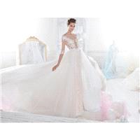Nicole 2018 NIAB18014 Sweet Blush Chapel Train Illusion Ball Gown 1/2 Sleeves Lace Covered Button Ap