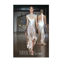 Johanna Johnson - Fall 2014 - Silk V-Neck Sheath Wedding Dress with a Jeweled Neckline and Cap Sleev