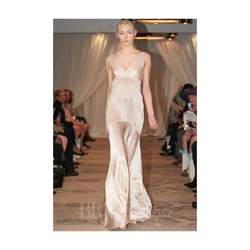 My Stuff, Justina McCaffrey - Fall 2014 - Angelus Blush Silk Charmeuse V-Neck Sheath Wedding Dress -
