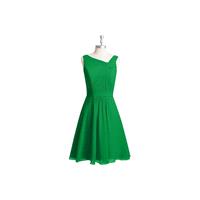Emerald Azazie Hermosa - Back Zip V Neck Chiffon Knee Length Dress - Simple Bridesmaid Dresses & Eas