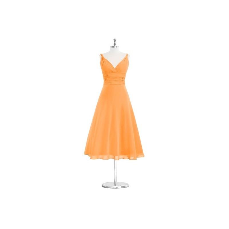 My Stuff, Tangerine Azazie Jayla - Chiffon V Back Tea Length V Neck Dress - Simple Bridesmaid Dresse