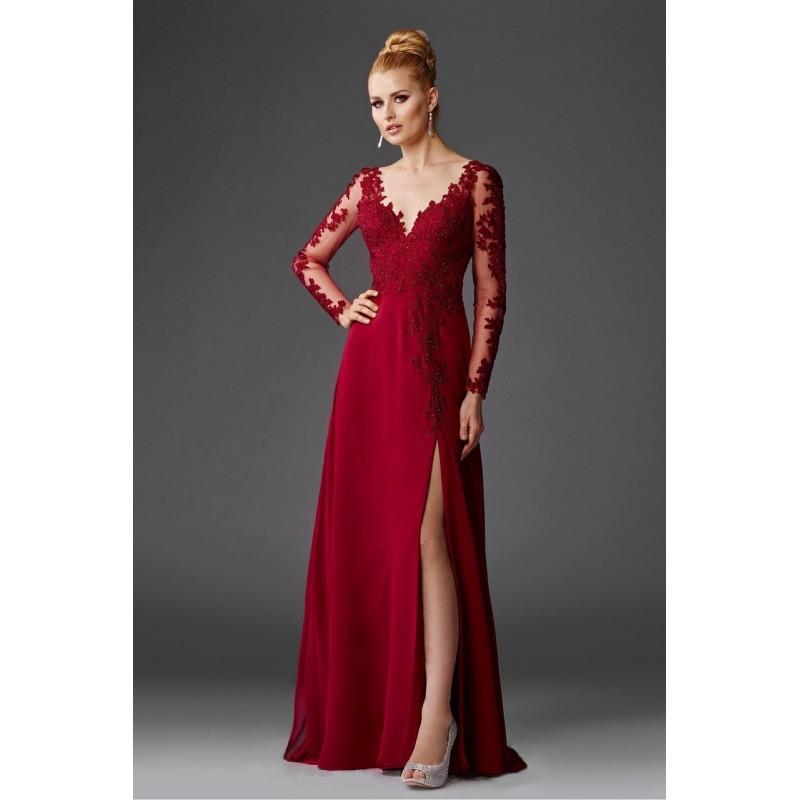 My Stuff, Clarisse - M6429 Long Sleeved Lace Applique Gown - Designer Party Dress & Formal Gown