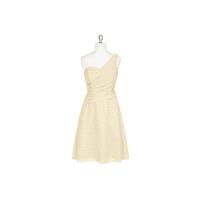 Champagne Azazie Brynn - One Shoulder Chiffon Knee Length Back Zip Dress - Simple Bridesmaid Dresses