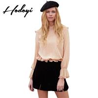 Vogue Sweet Hollow Out Accessories One Color Fall Frilled 9/10 Sleeves Blouse - Bonny YZOZO Boutique