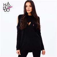 Vogue Hollow Out Off-the-Shoulder One Color Summer Edgy Sweater - Bonny YZOZO Boutique Store