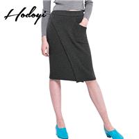Vogue Simple Split Sheath High Waisted Pocket Jersey Accessories One Color Spring Skirt - Bonny YZOZ
