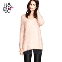 Ladies fall 2017 new sweater v neck side slit pullover women - Bonny YZOZO Boutique Store