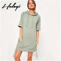 Oversized Vogue Ripped Crossed Straps One Color Fall Short Sleeves Hoodie Hat - Bonny YZOZO Boutique