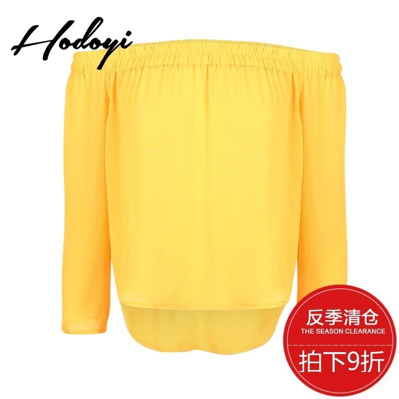 My Stuff, Must-have Vogue Sexy Simple Ruffle Bateau Off-the-Shoulder One Color Summer Chiffon Top -